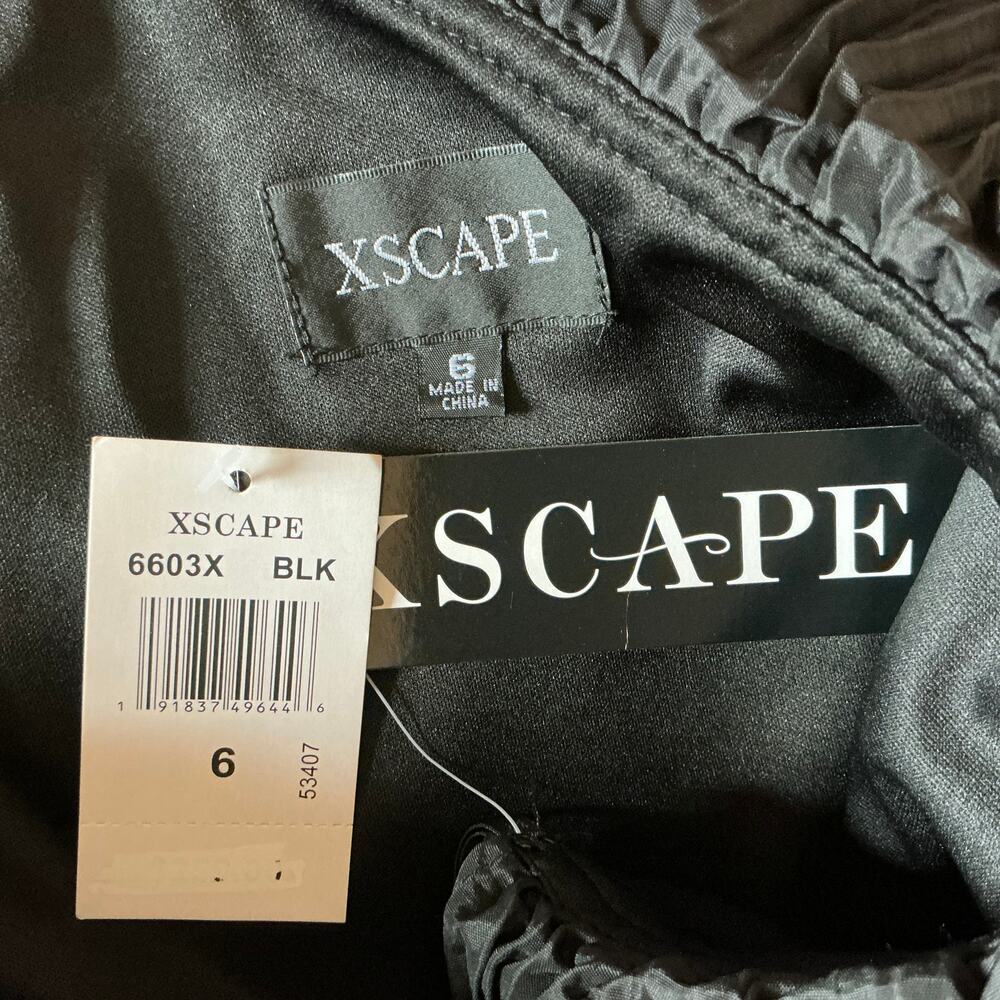XSCAPE Black Evening Gown Pleated Ruffle One Shoulder Formal Column Dress Size 6 - Picture 10 of 12